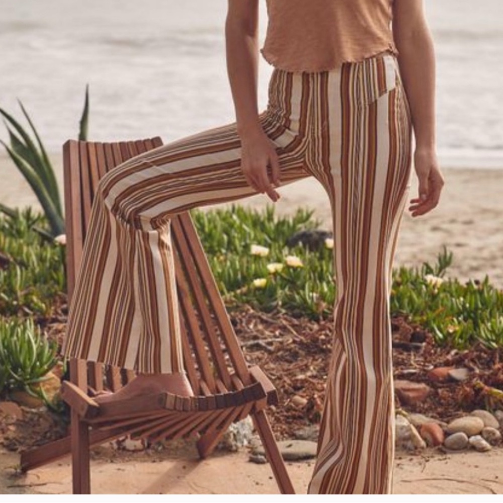 Free People CRVY Flare Boho Wild/HoneyIvory Combo Striped Wide Leg Jeans~Size:29